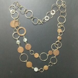 Gold Tone Brown Bead Open Link Statement Necklace